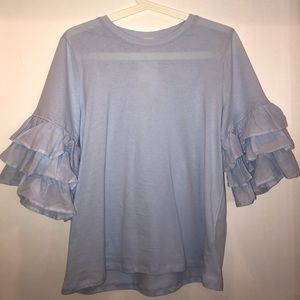 Blue Ruffled Sleeve Top